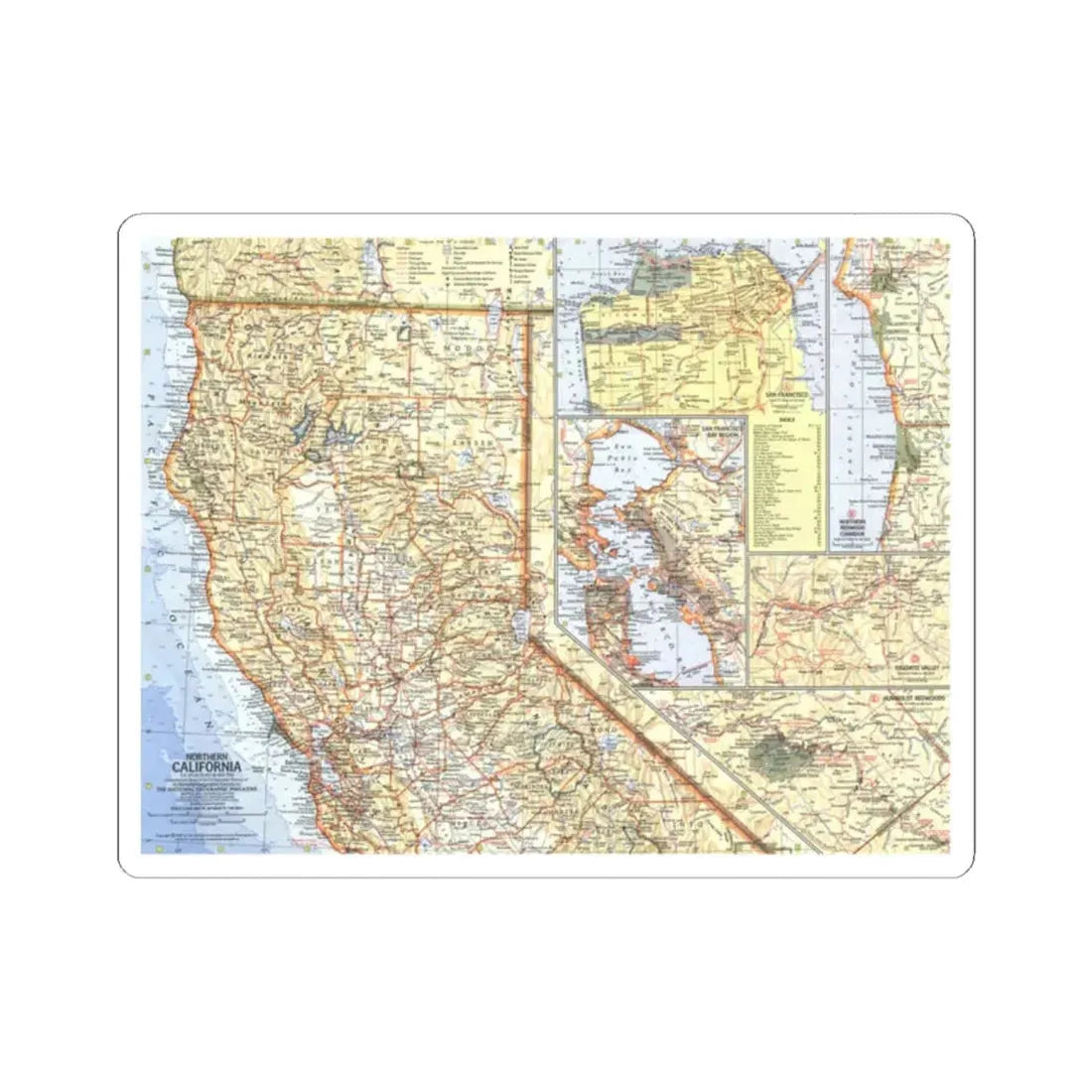 USA - California, Northern (1966) (Map) STICKER Vinyl Kiss-Cut Decal 2 Inch White - The Sticker Space