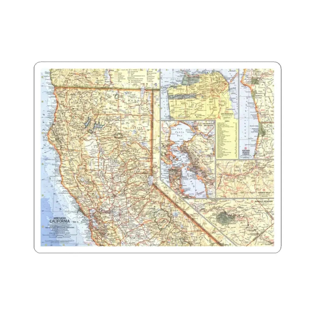 USA - California, Northern (1966) (Map) STICKER Vinyl Kiss-Cut Decal 3 Inch White - The Sticker Space