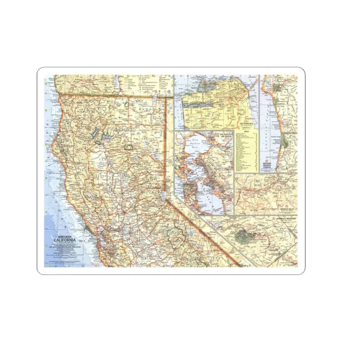 USA - California, Northern (1966) (Map) STICKER Vinyl Kiss-Cut Decal 4 Inch White - The Sticker Space