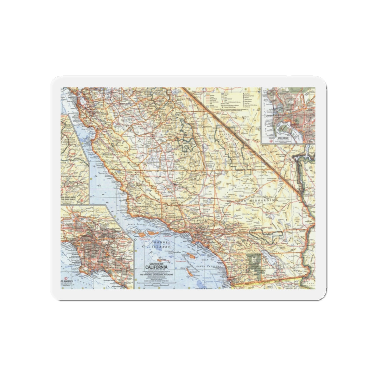 USA - California, Southern (1966) (Map) Refrigerator Magnet-2" x 2"-The Sticker Space