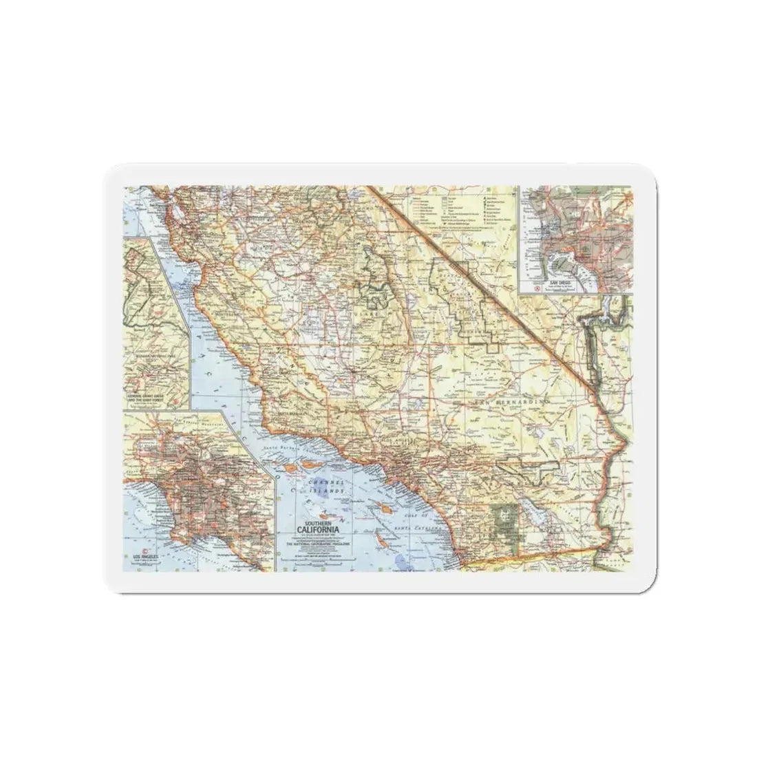 USA - California, Southern (1966) (Map) Refrigerator Magnet 3 Inch - The Sticker Space