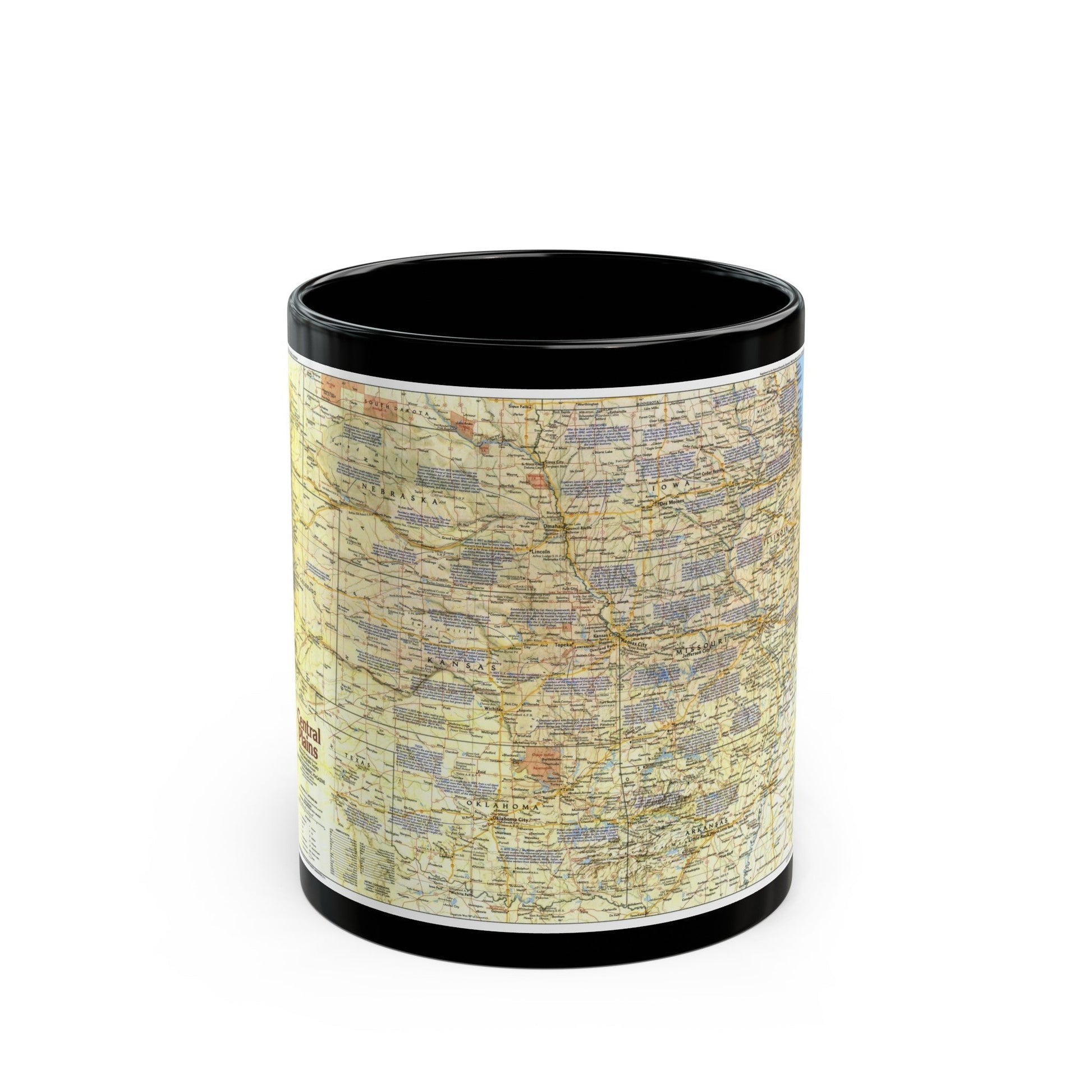 USA - Central Plains 1 (1985) (Map) Black Coffee Mug-11oz-The Sticker Space