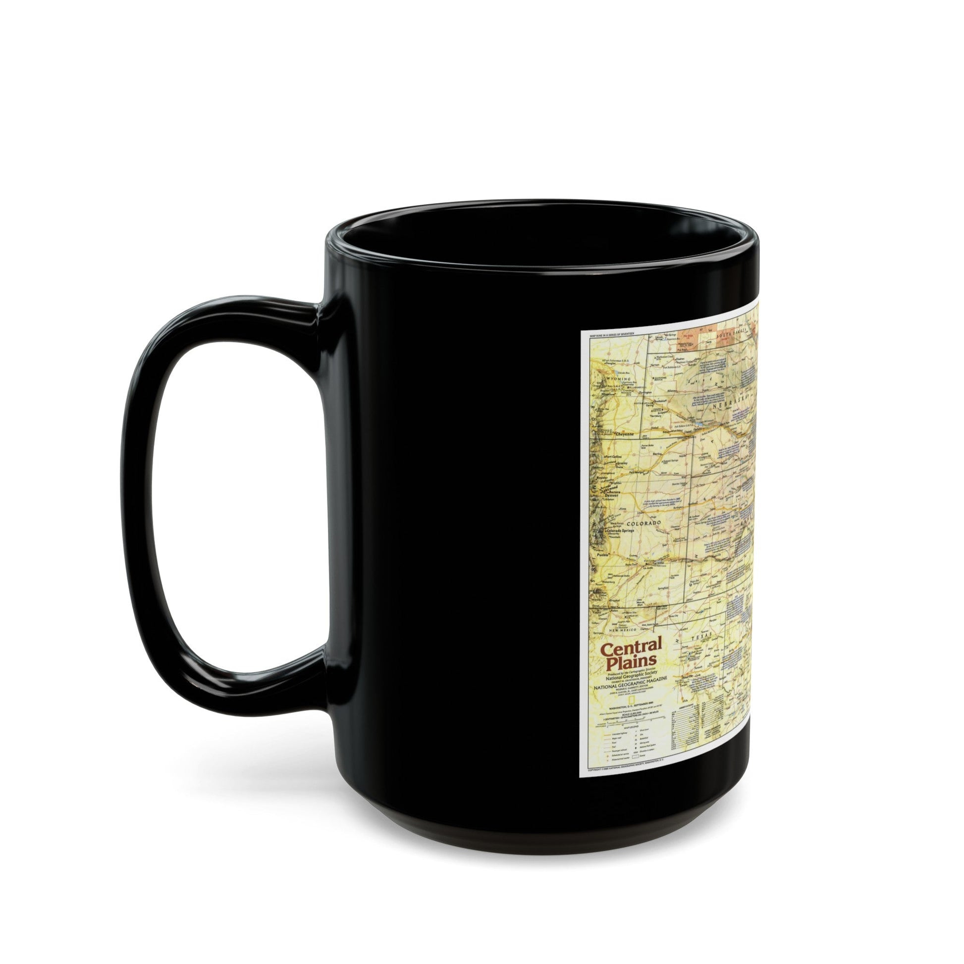 USA - Central Plains 1 (1985) (Map) Black Coffee Mug-The Sticker Space