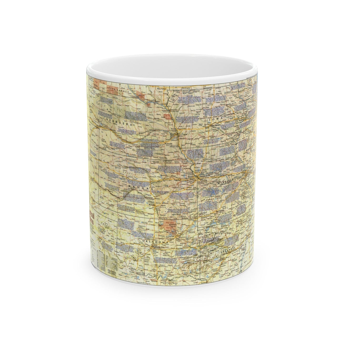 USA - Central Plains 1 (1985) (Map) White Coffee Mug-11oz-The Sticker Space