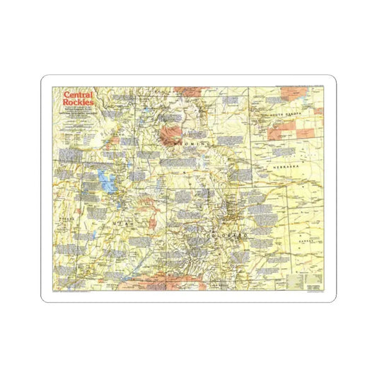 USA - Central Rockies 1 (1984) (Map) STICKER Vinyl Kiss-Cut Decal 2 Inch White - The Sticker Space