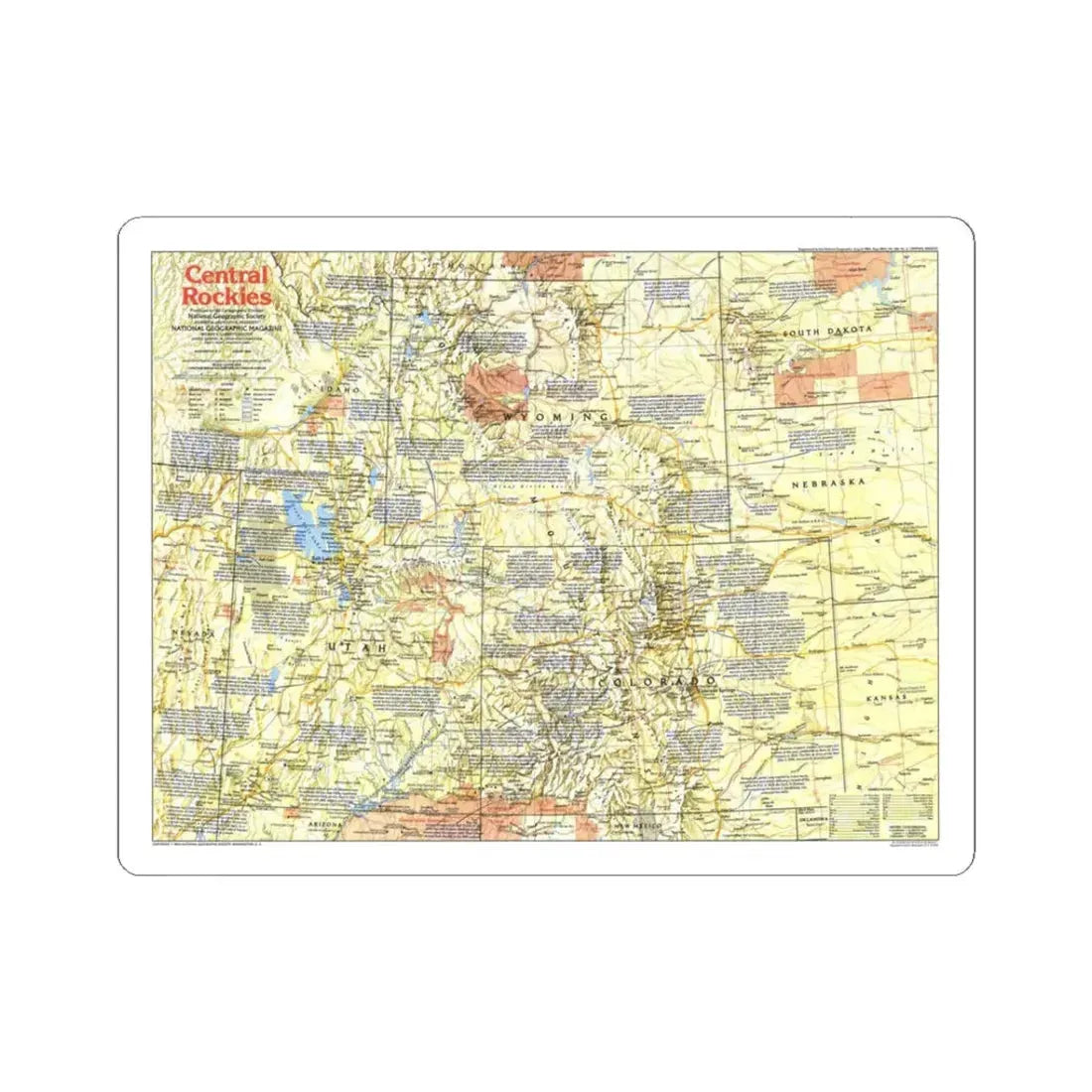 USA - Central Rockies 1 (1984) (Map) STICKER Vinyl Kiss-Cut Decal 3 Inch White - The Sticker Space