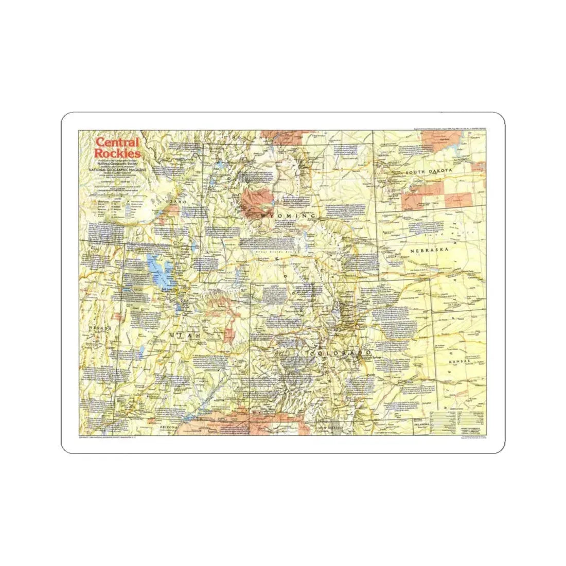 USA - Central Rockies 1 (1984) (Map) STICKER Vinyl Kiss-Cut Decal 4 Inch White - The Sticker Space