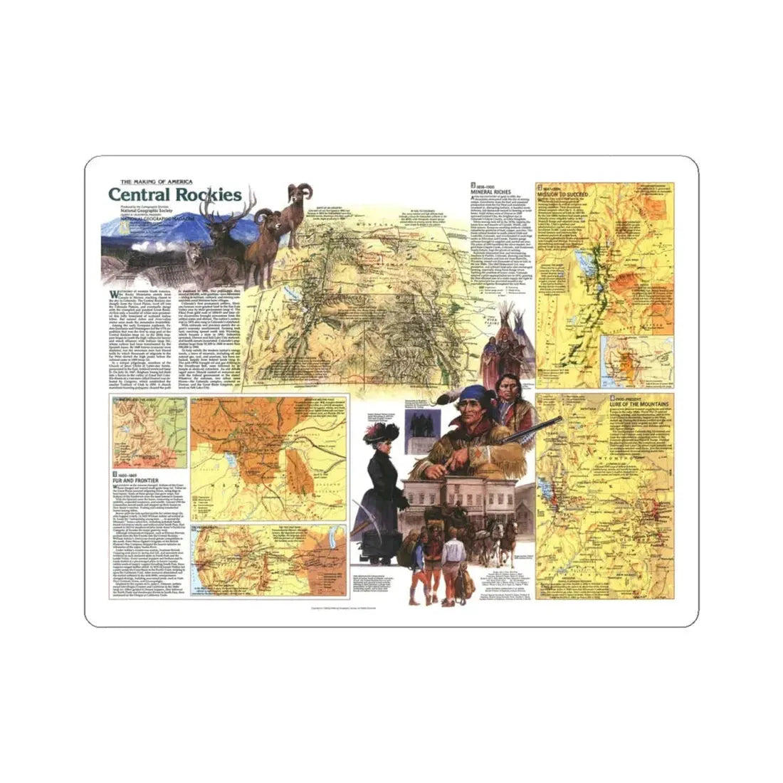 USA - Central Rockies 2 (1984) (Map) STICKER Vinyl Kiss-Cut Decal 4 Inch White - The Sticker Space