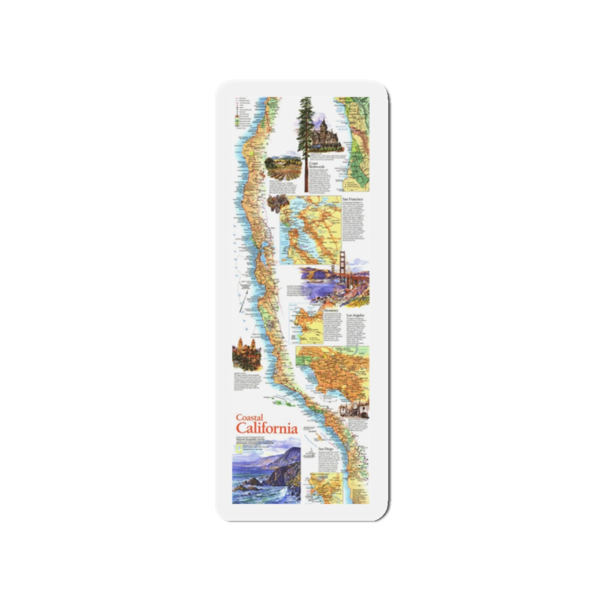 USA - Coastal California (1993) (Map) Refrigerator Magnet-2" x 2"-The Sticker Space