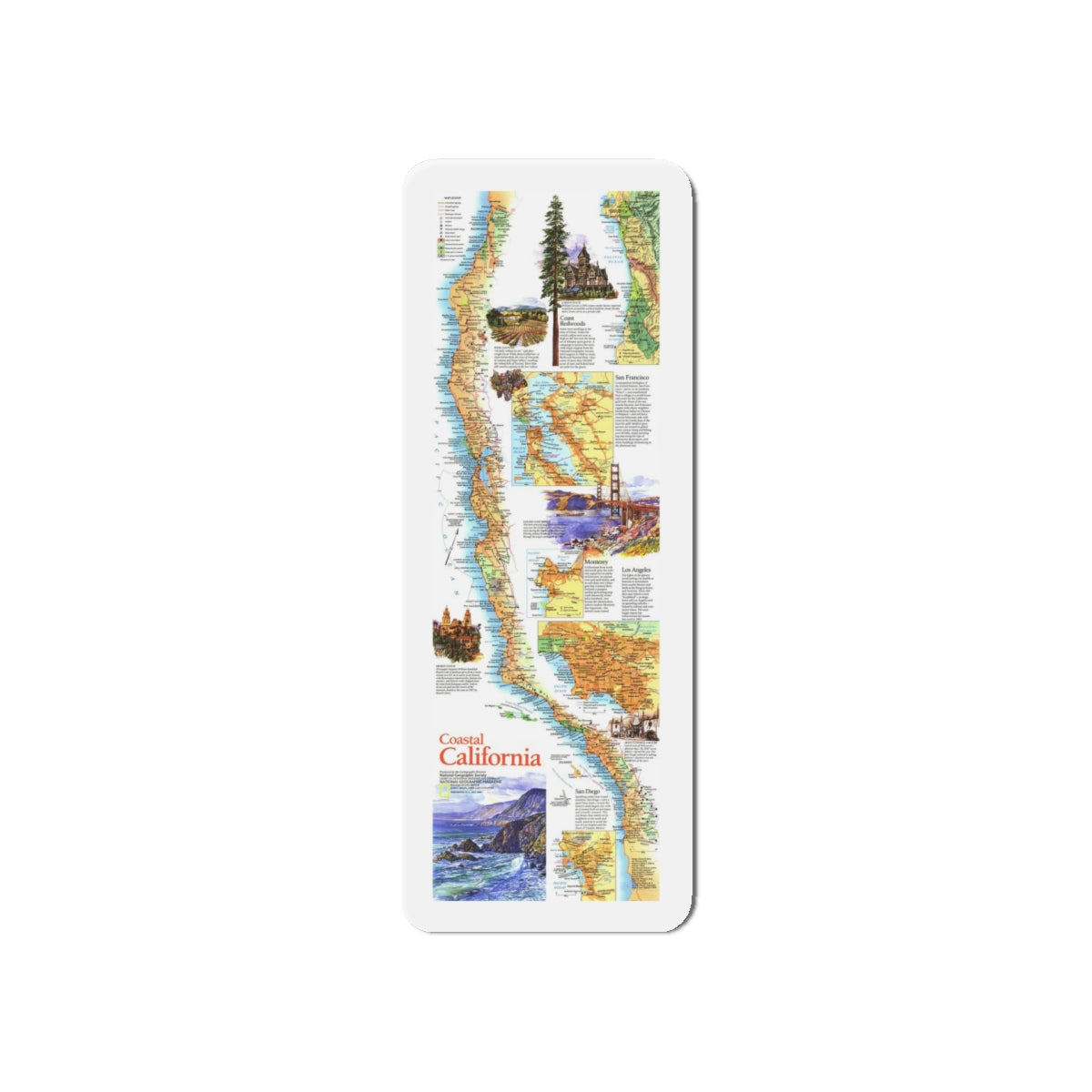 USA - Coastal California (1993) (Map) Refrigerator Magnet-5" x 5"-The Sticker Space