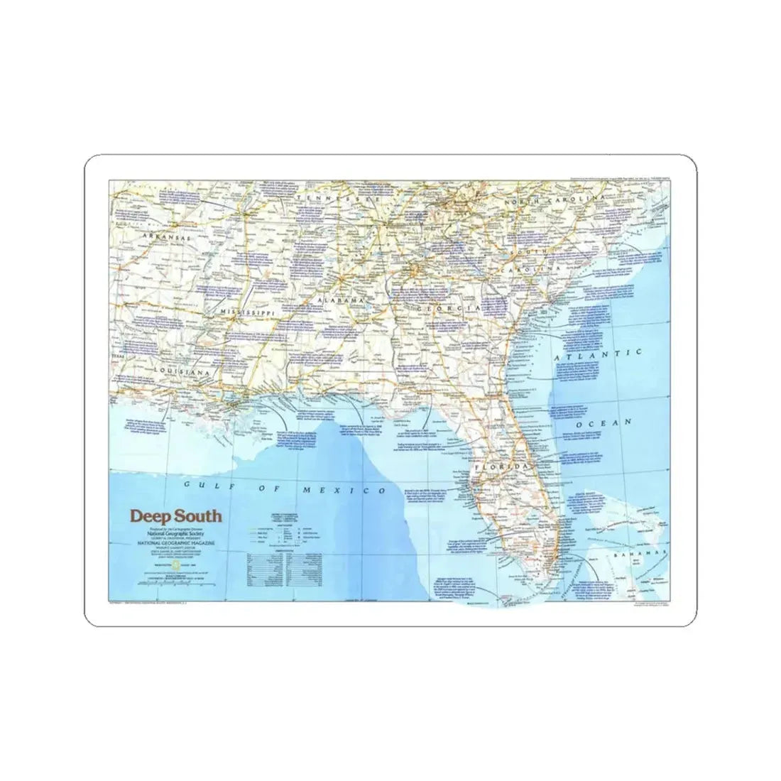 USA - Deep South 1 (1983) (Map) STICKER Vinyl Kiss-Cut Decal 3 Inch White - The Sticker Space