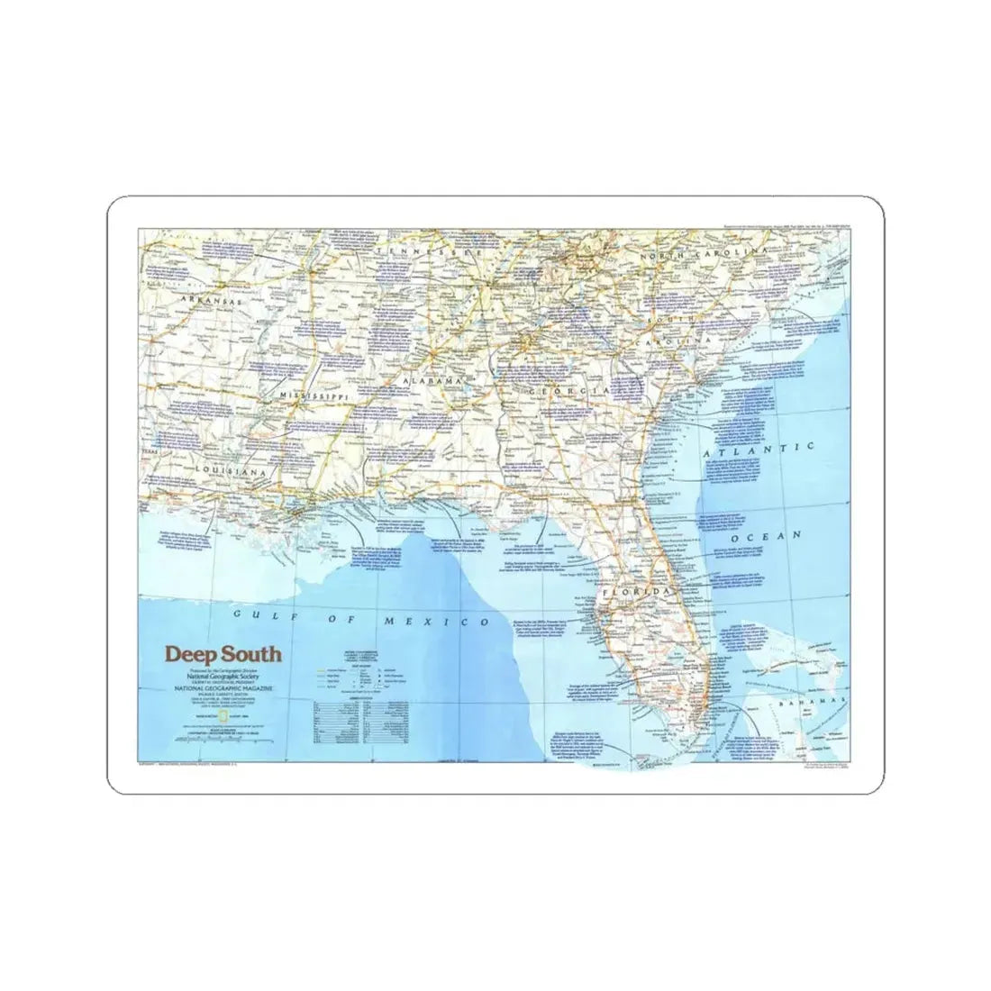 USA - Deep South 1 (1983) (Map) STICKER Vinyl Kiss-Cut Decal 6 Inch White - The Sticker Space