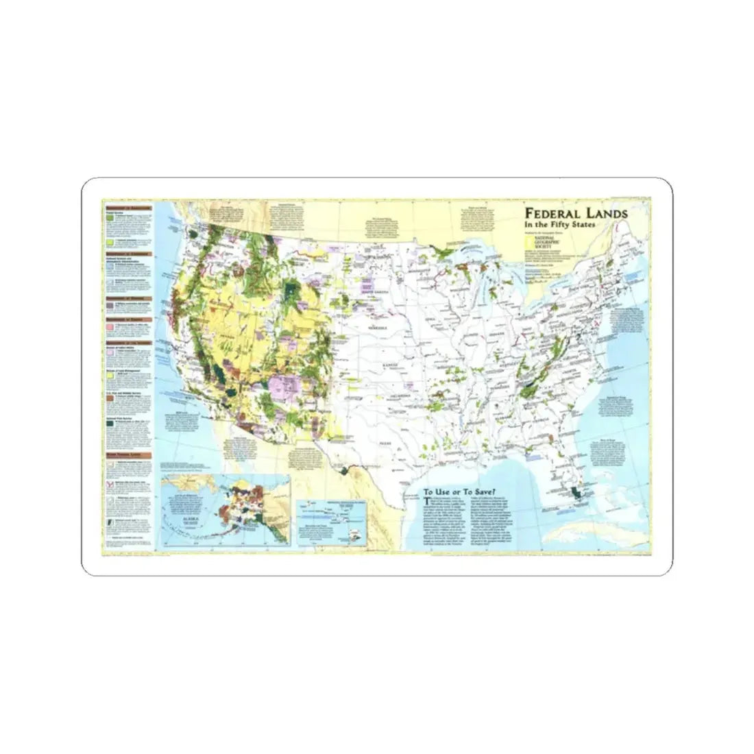 USA - Federal Lands in the Fifty States (1996) (Map) STICKER Vinyl Kiss-Cut Decal 2 Inch White - The Sticker Space