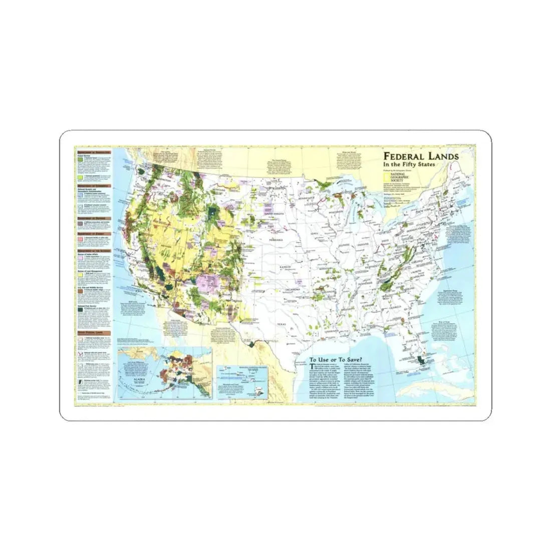 USA - Federal Lands in the Fifty States (1996) (Map) STICKER Vinyl Kiss-Cut Decal 3 Inch White - The Sticker Space