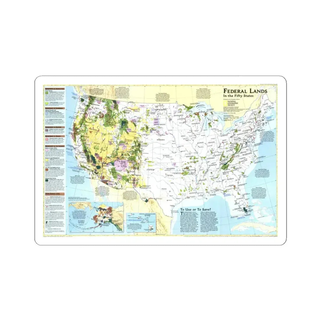 USA - Federal Lands in the Fifty States (1996) (Map) STICKER Vinyl Kiss-Cut Decal 4 Inch White - The Sticker Space