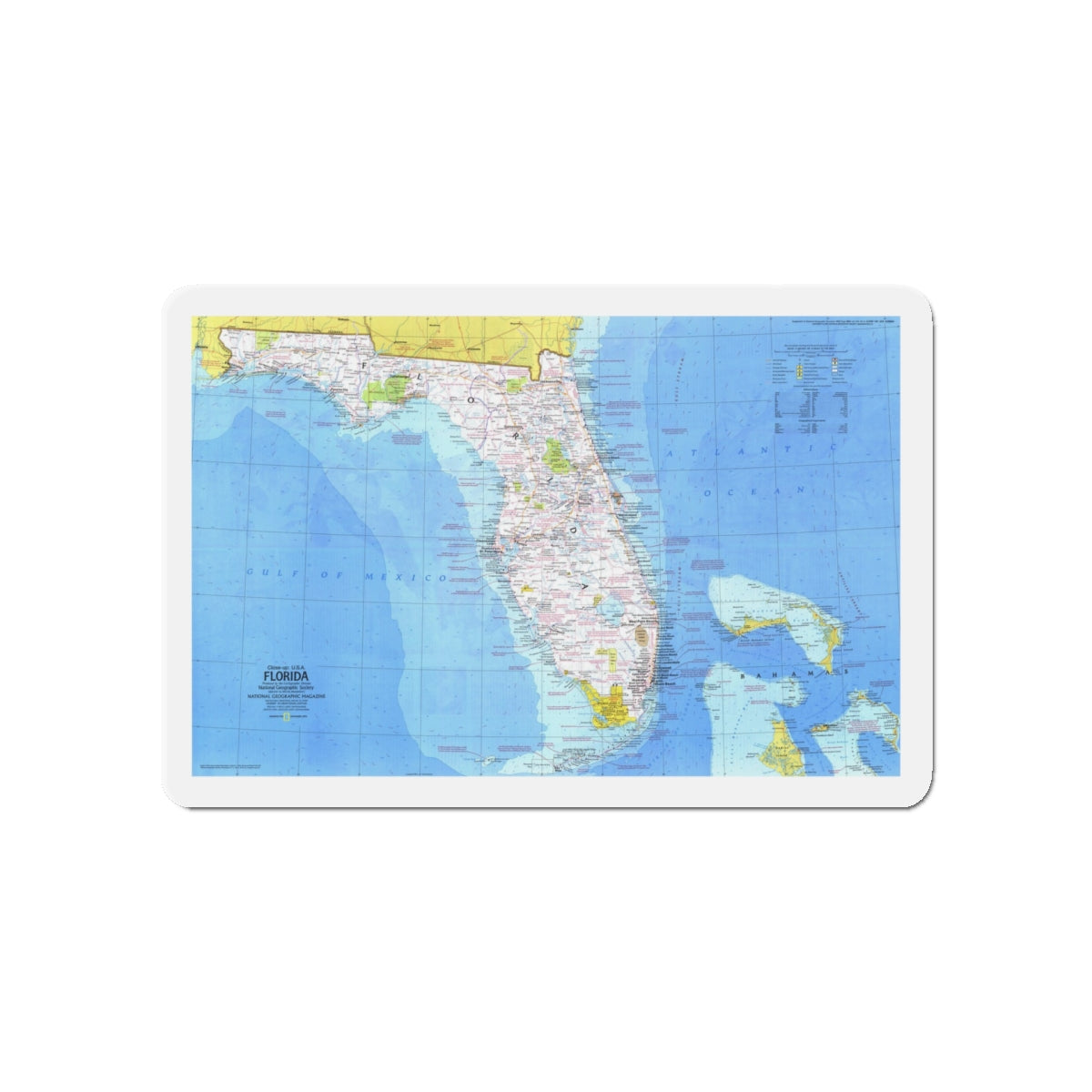 USA - Florida 1 (1973) (Map) Refrigerator Magnet-5" x 5"-The Sticker Space