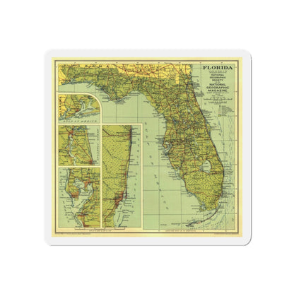 USA - Florida (1930) (Map) Refrigerator Magnet-5" x 5"-The Sticker Space