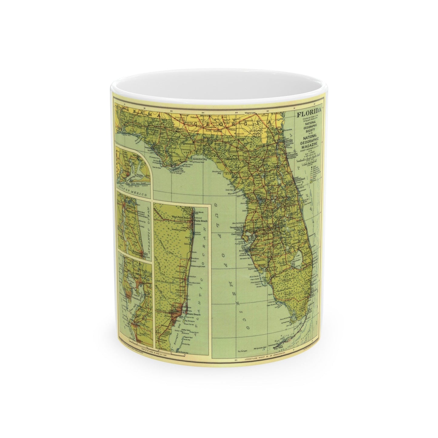 USA - Florida (1930) (Map) White Coffee Mug-11oz-The Sticker Space