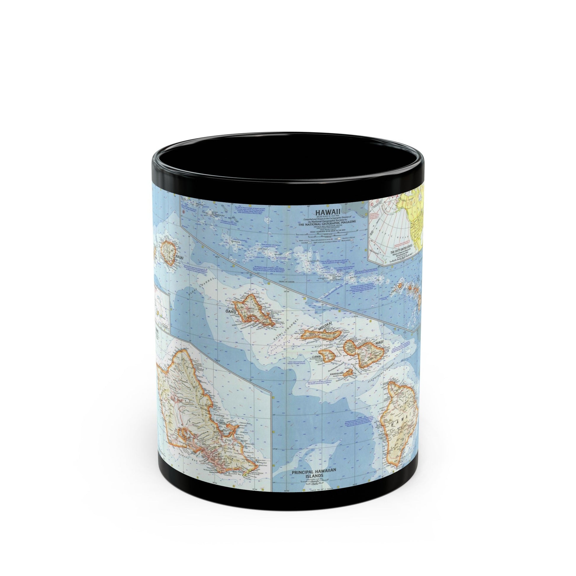 USA - Hawaii (1960) (Map) Black Coffee Mug-11oz-The Sticker Space