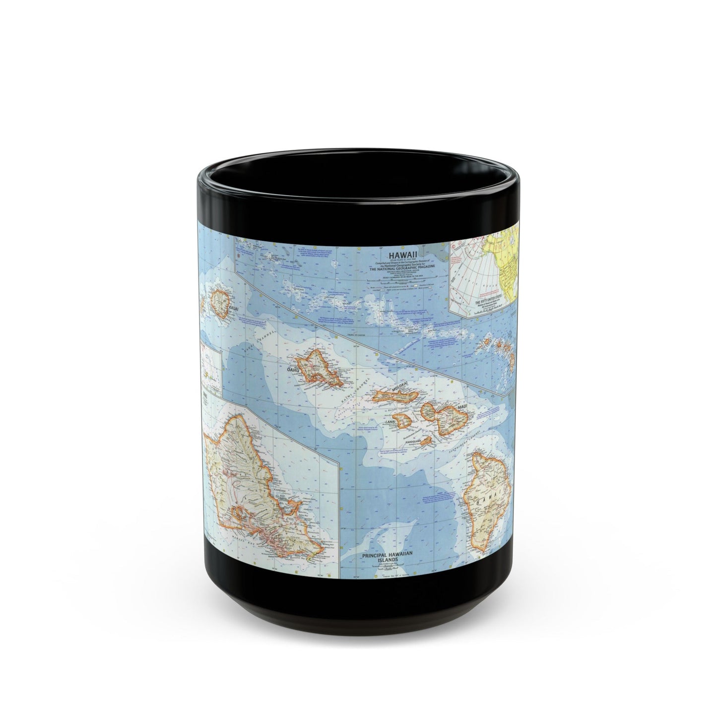 USA - Hawaii (1960) (Map) Black Coffee Mug-15oz-The Sticker Space
