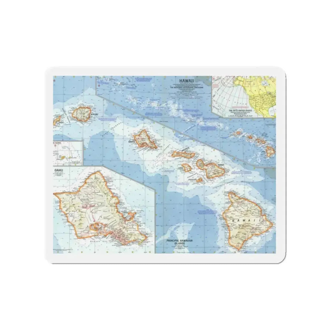 USA - Hawaii (1960) (Map) Refrigerator Magnet 2 Inch - The Sticker Space