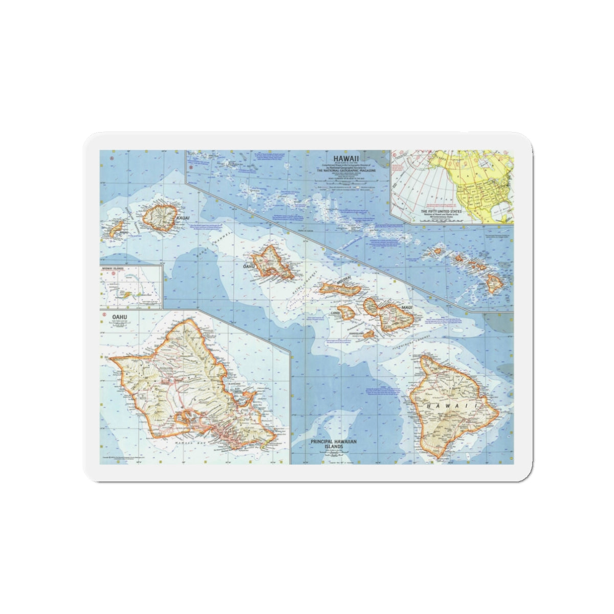 USA - Hawaii (1960) (Map) Refrigerator Magnet-3" x 3"-The Sticker Space