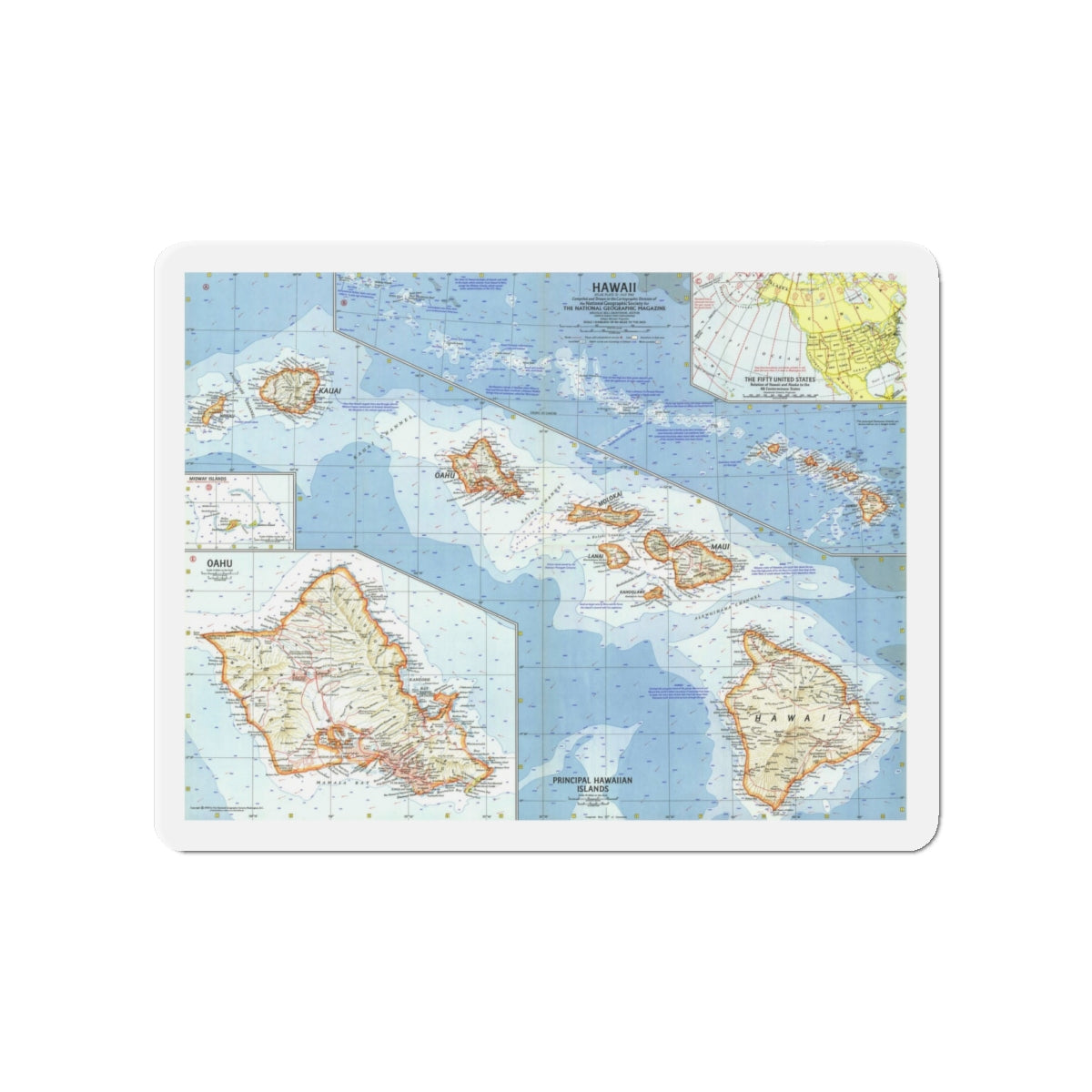 USA - Hawaii (1960) (Map) Refrigerator Magnet-4" x 4"-The Sticker Space