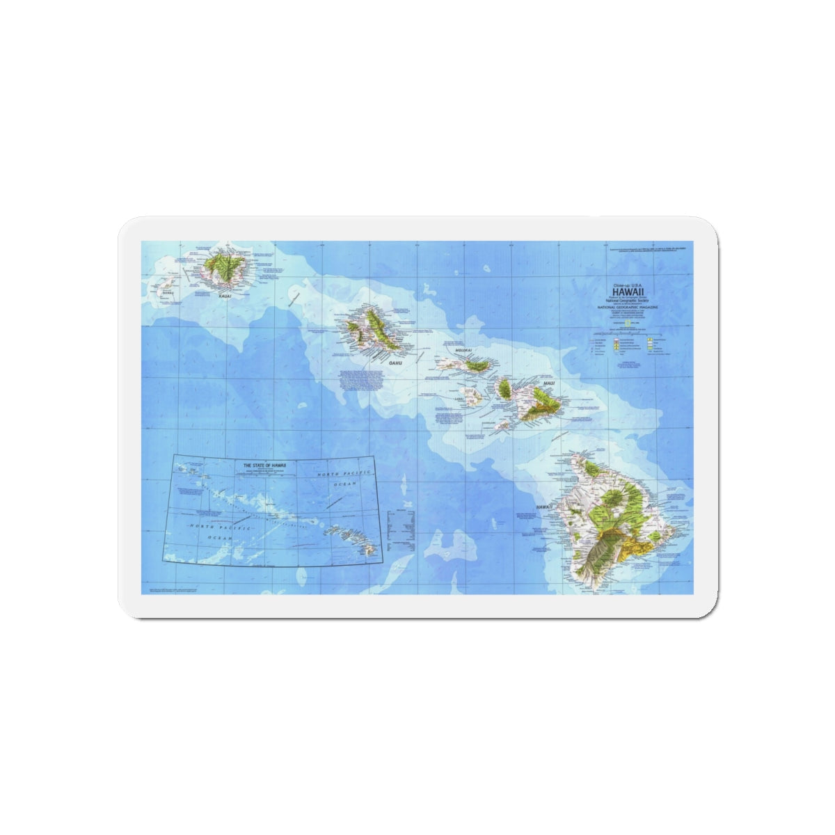 USA - Hawaii (1976) (Map) Refrigerator Magnet-4" x 4"-The Sticker Space