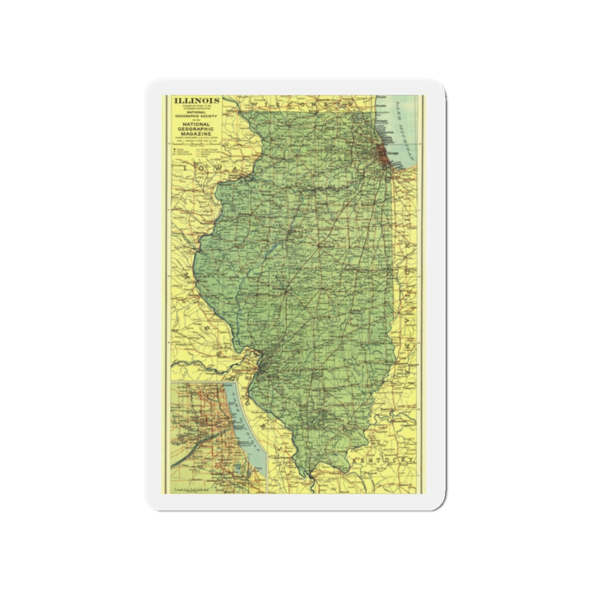 USA - Illinois (1931) (Map) Refrigerator Magnet-2" x 2"-The Sticker Space