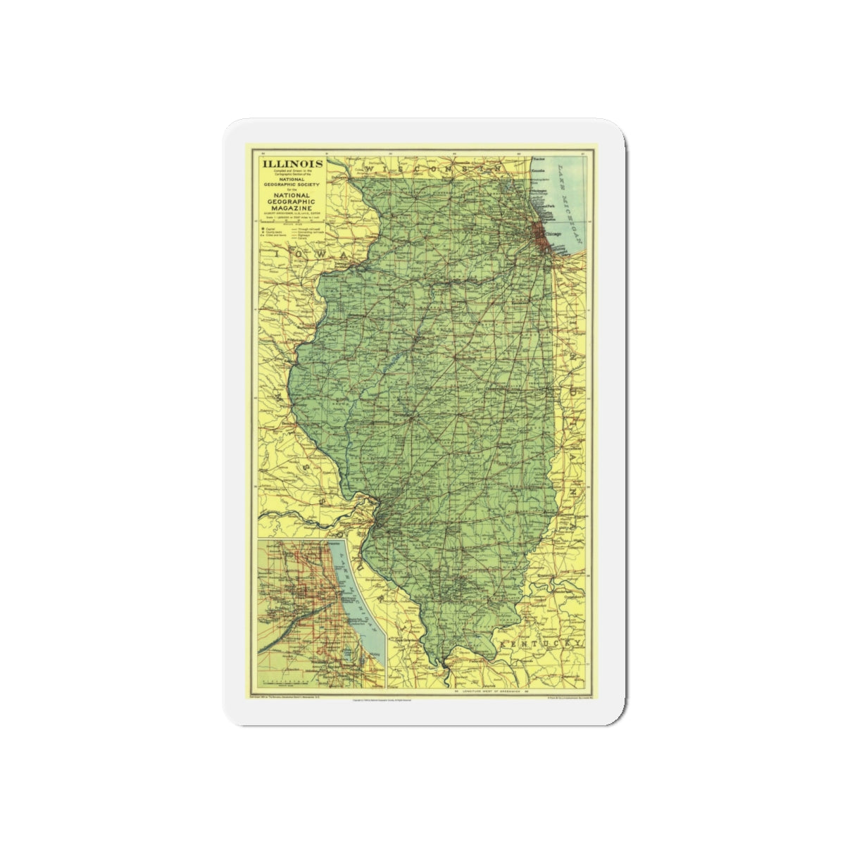 USA - Illinois (1931) (Map) Refrigerator Magnet-4" x 4"-The Sticker Space