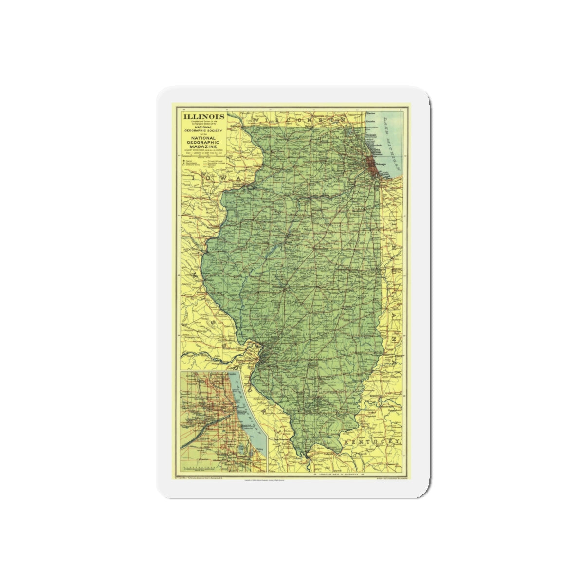 USA - Illinois (1931) (Map) Refrigerator Magnet-5" x 5"-The Sticker Space