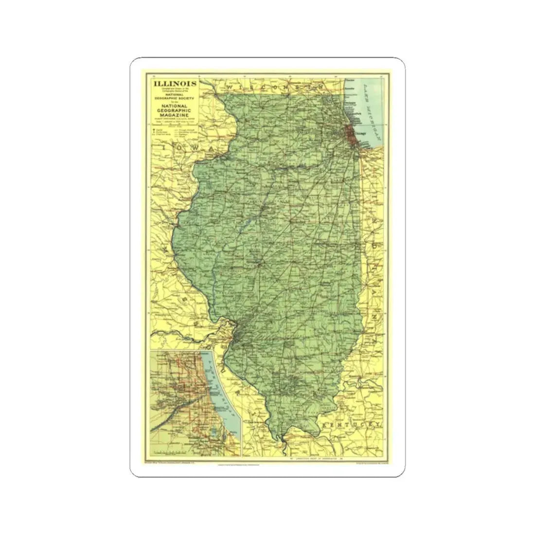 USA - Illinois (1931) (Map) STICKER Vinyl Kiss-Cut Decal 2 Inch White - The Sticker Space