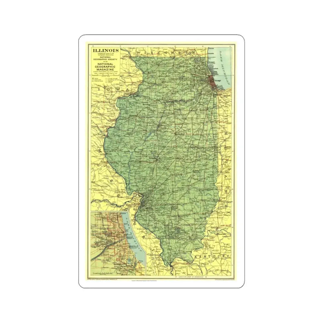 USA - Illinois (1931) (Map) STICKER Vinyl Kiss-Cut Decal 3 Inch White - The Sticker Space