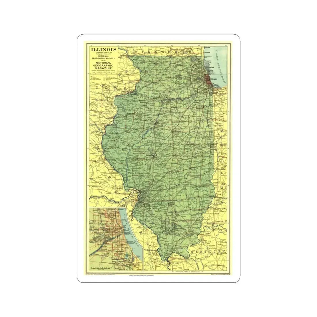 USA - Illinois (1931) (Map) STICKER Vinyl Kiss-Cut Decal 4 Inch White - The Sticker Space