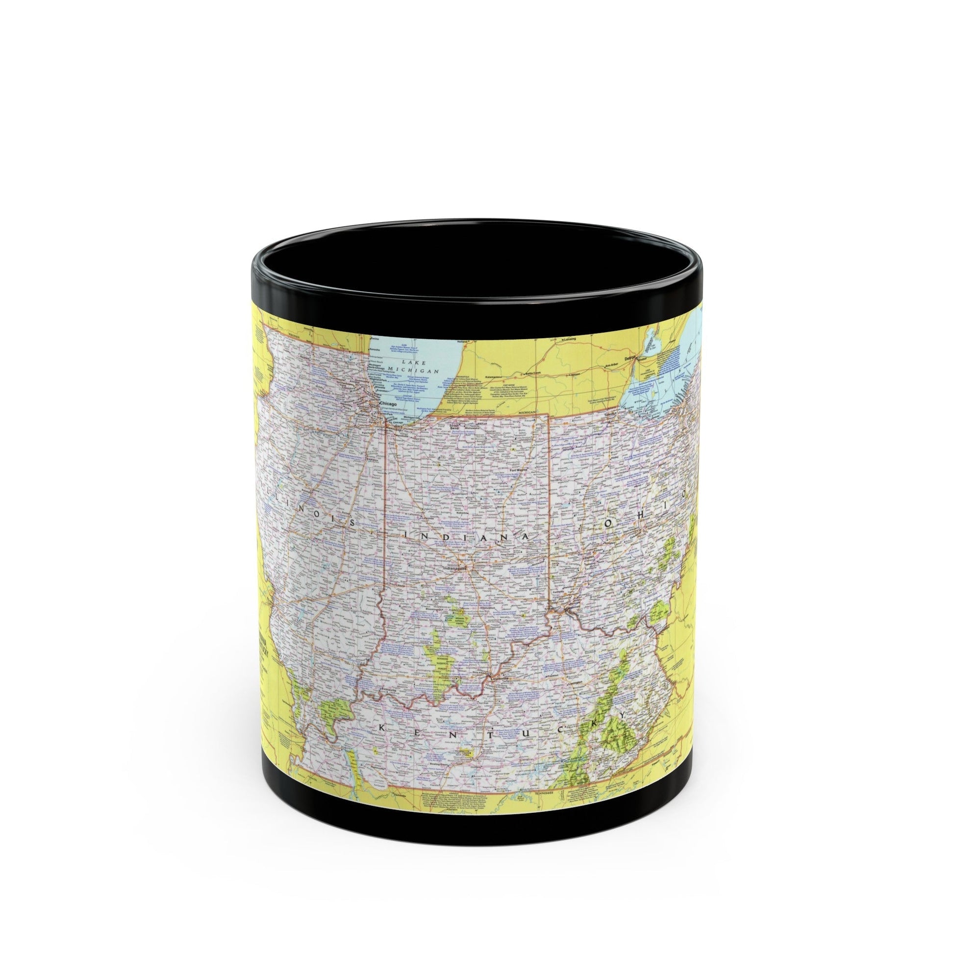 USA - Illinois, Indiana, Ohio, Kentucky 1 (1977) (Map) Black Coffee Mug-11oz-The Sticker Space