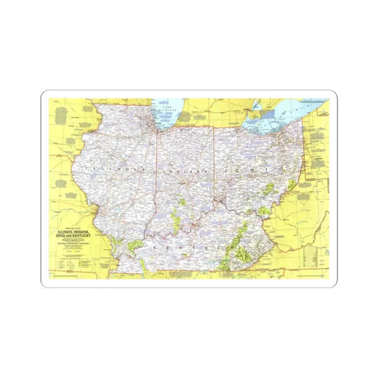 USA - Illinois, Indiana, Ohio, Kentucky 1 (1977) (Map) STICKER Vinyl Kiss-Cut Decal 2 Inch White - The Sticker Space