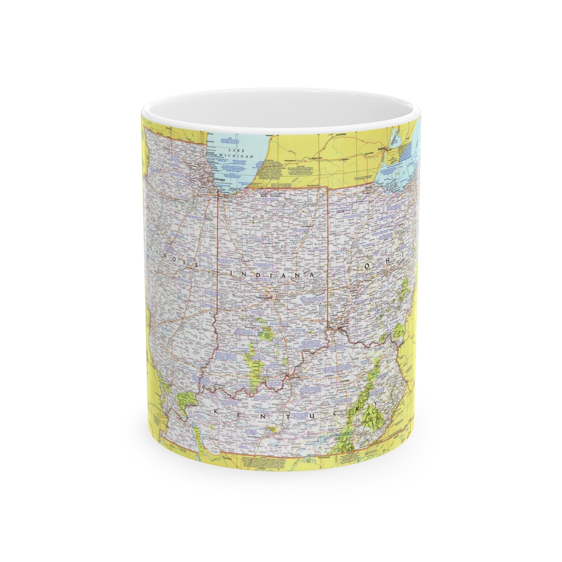 USA - Illinois, Indiana, Ohio, Kentucky 1 (1977) (Map) White Coffee Mug-11oz-The Sticker Space