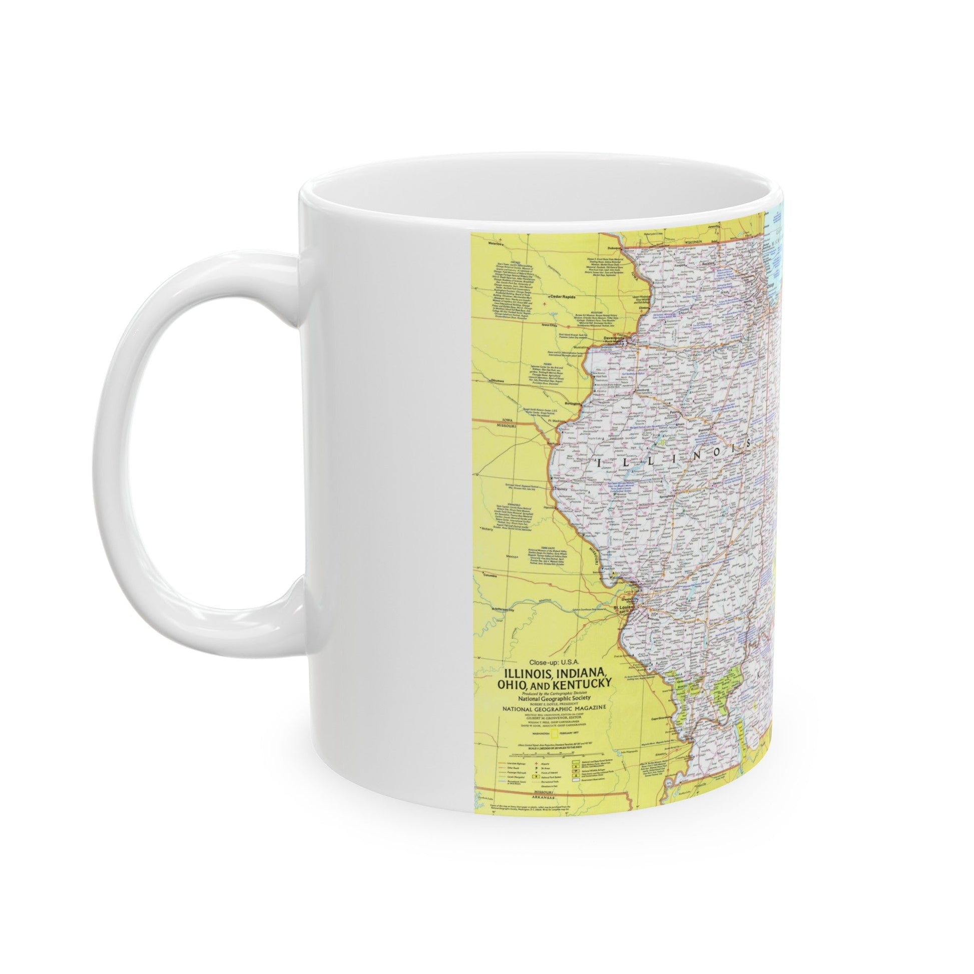 USA - Illinois, Indiana, Ohio, Kentucky 1 (1977) (Map) White Coffee Mug-The Sticker Space