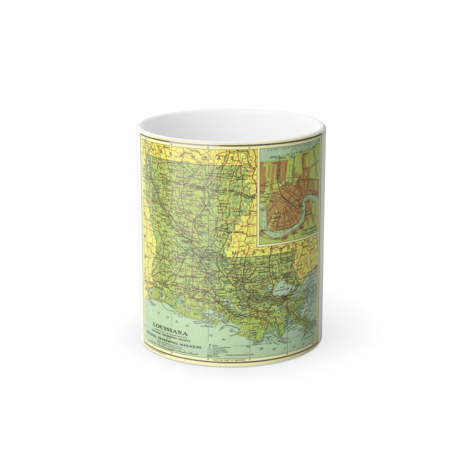 USA - Louisiana (1930) (Map) Color Changing Mug 11oz-11oz-The Sticker Space