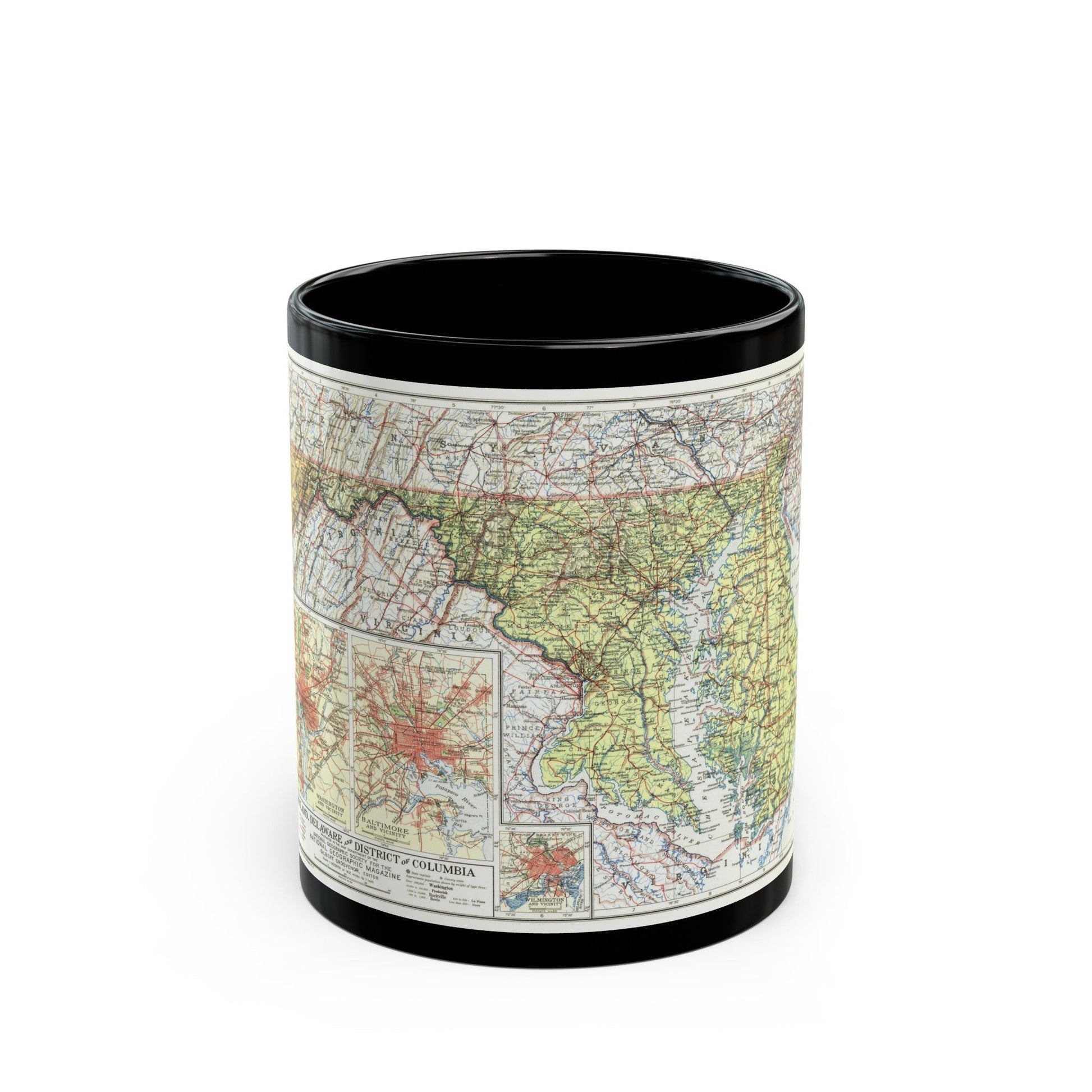 USA - Maryland, Delaware (1927) (Map) Black Coffee Mug-11oz-The Sticker Space