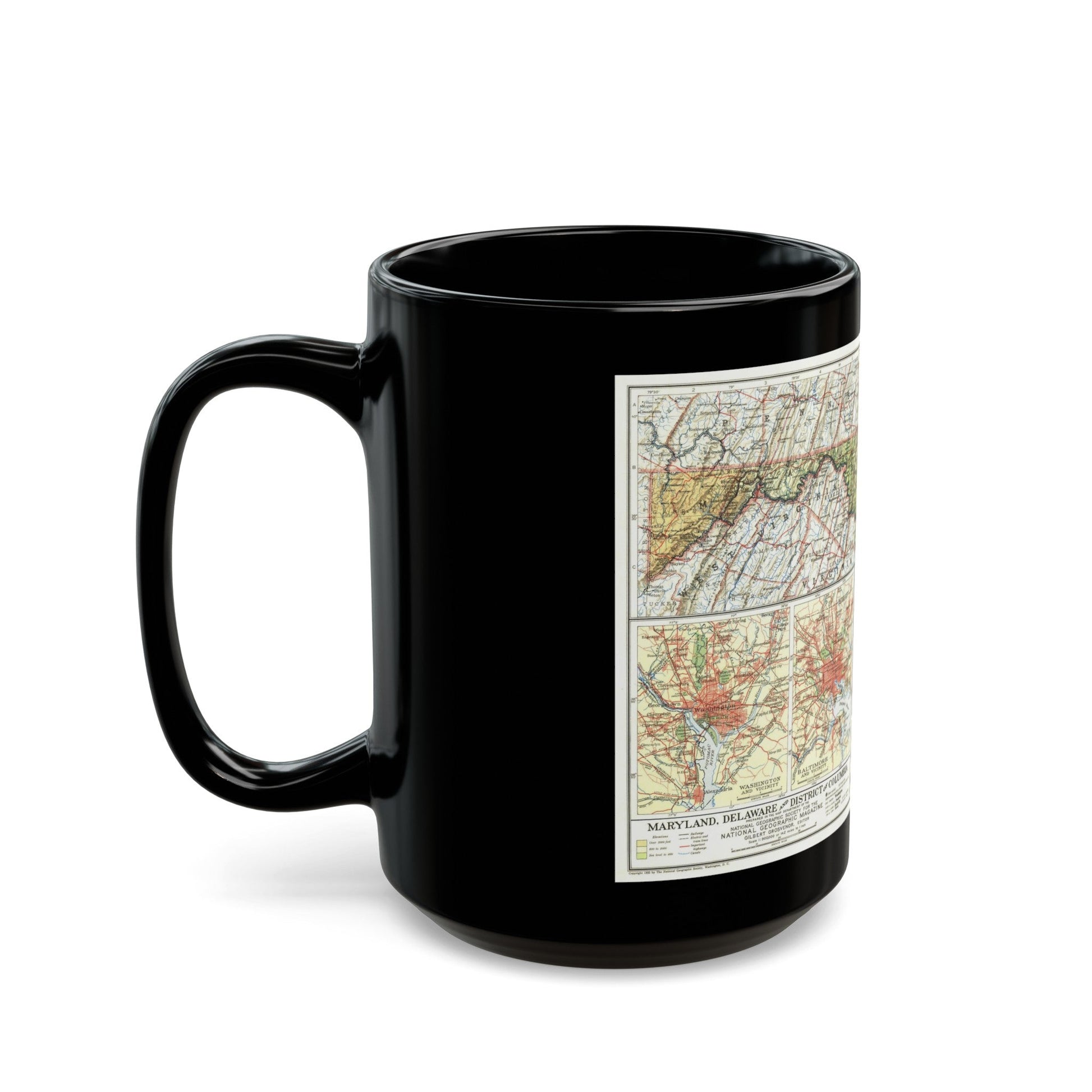 USA - Maryland, Delaware (1927) (Map) Black Coffee Mug-The Sticker Space