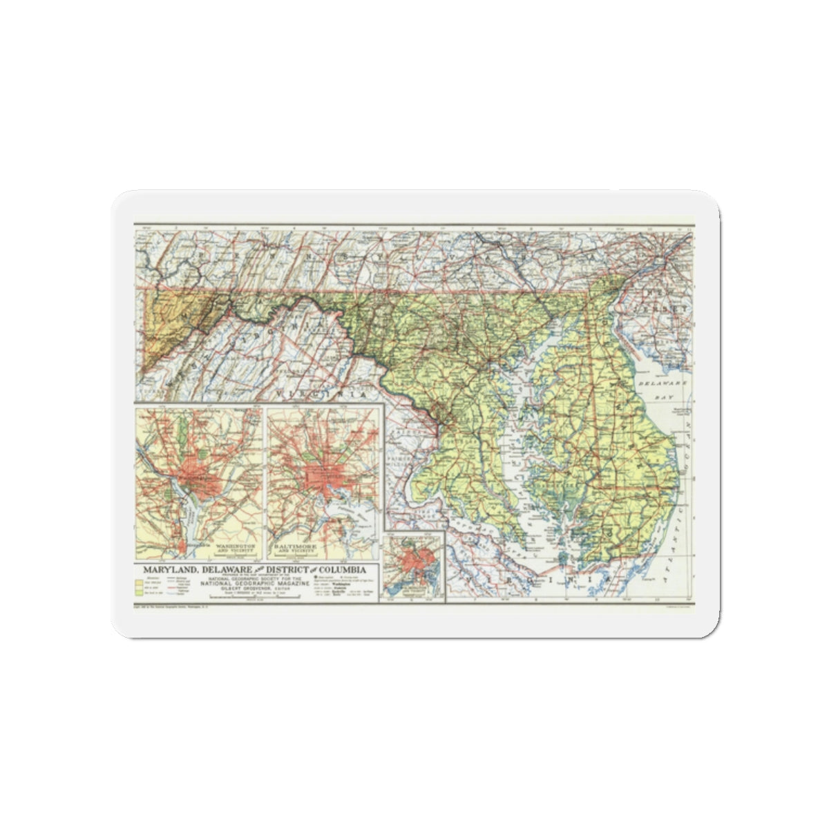 USA - Maryland, Delaware (1927) (Map) Refrigerator Magnet-2" x 2"-The Sticker Space