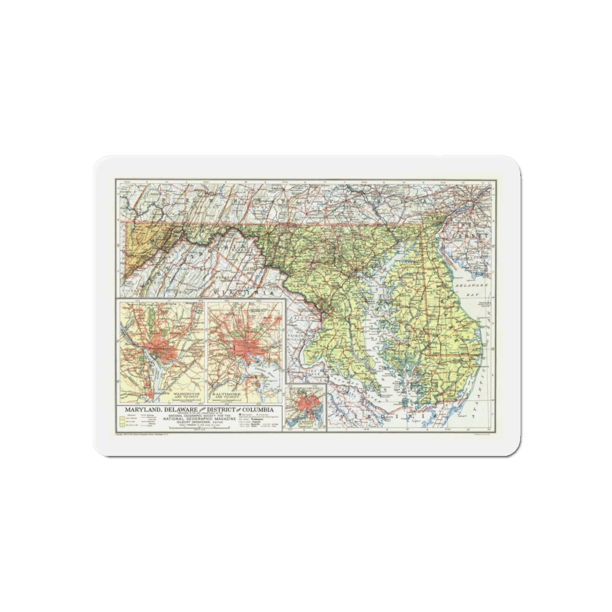 USA - Maryland, Delaware (1927) (Map) Refrigerator Magnet-6 × 6"-The Sticker Space