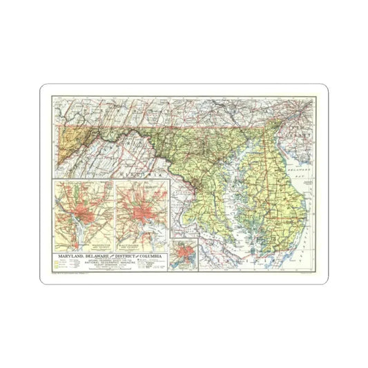 USA - Maryland, Delaware (1927) (Map) STICKER Vinyl Kiss-Cut Decal 2 Inch White - The Sticker Space