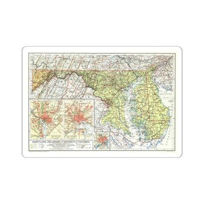USA - Maryland, Delaware (1927) (Map) STICKER Vinyl Kiss-Cut Decal 3 Inch White - The Sticker Space
