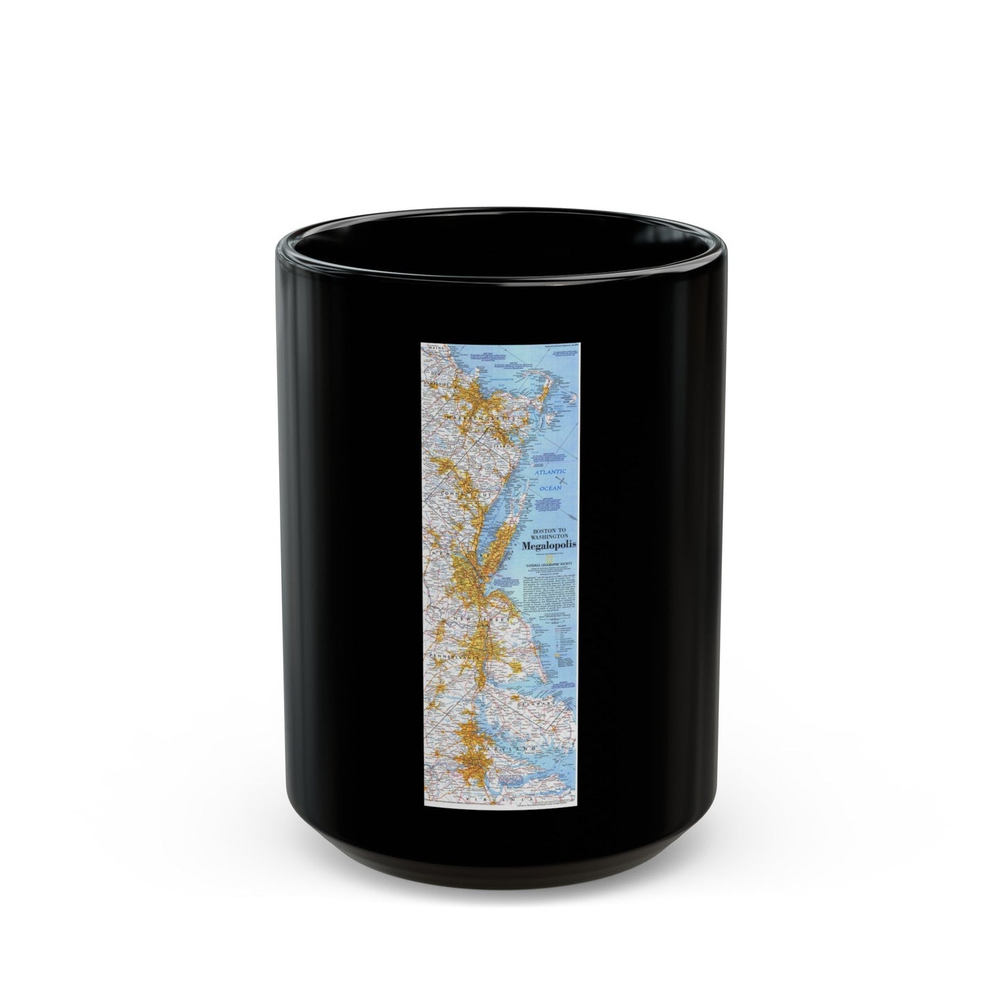 USA - Megalopolis- Boston to Washington (1994) (Map) Black Coffee Mug-15oz-The Sticker Space