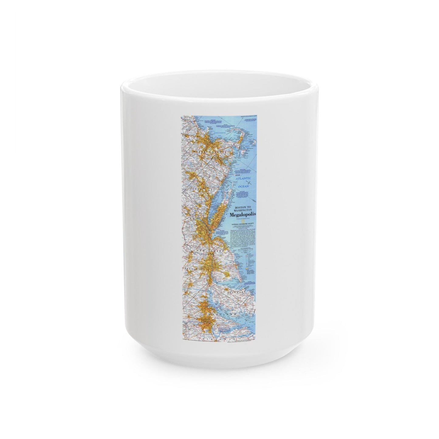 USA - Megalopolis- Boston to Washington (1994) (Map) White Coffee Mug-15oz-The Sticker Space