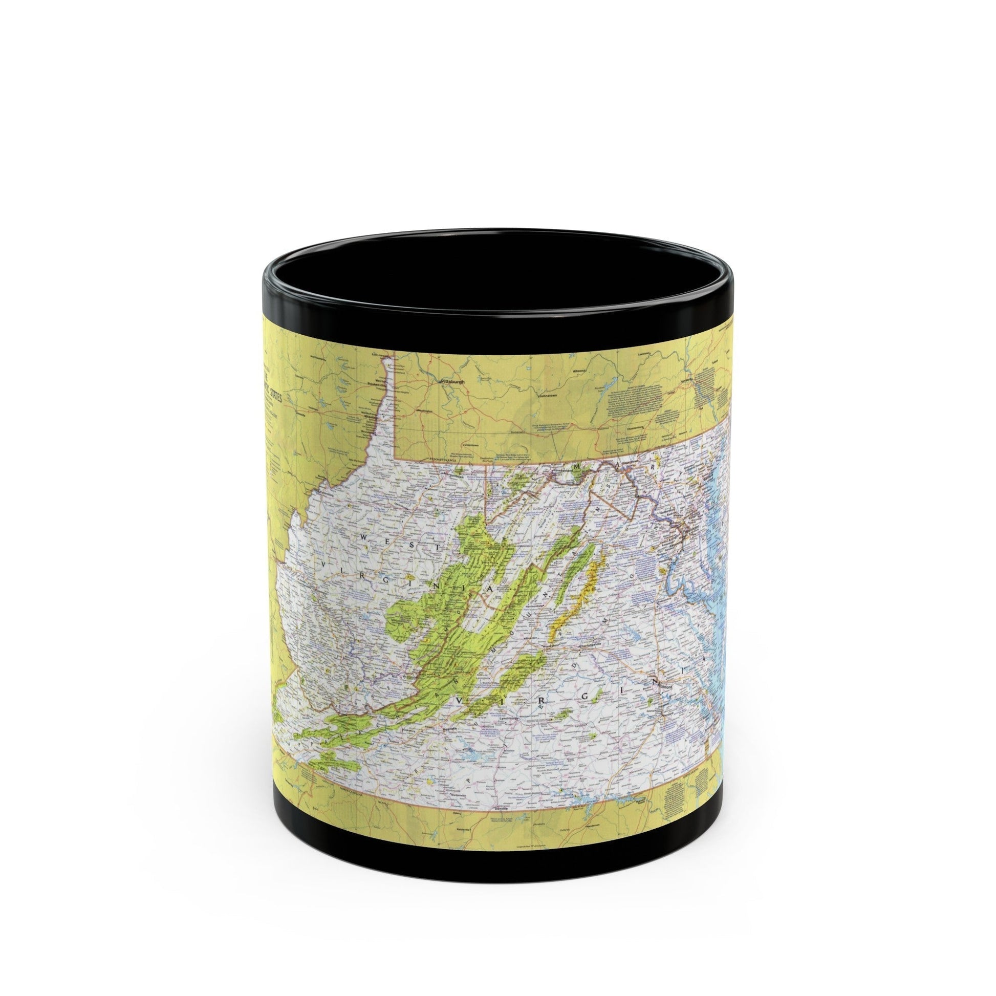 USA - Mid-Atlantic States 1 (1976) (Map) Black Coffee Mug-11oz-The Sticker Space