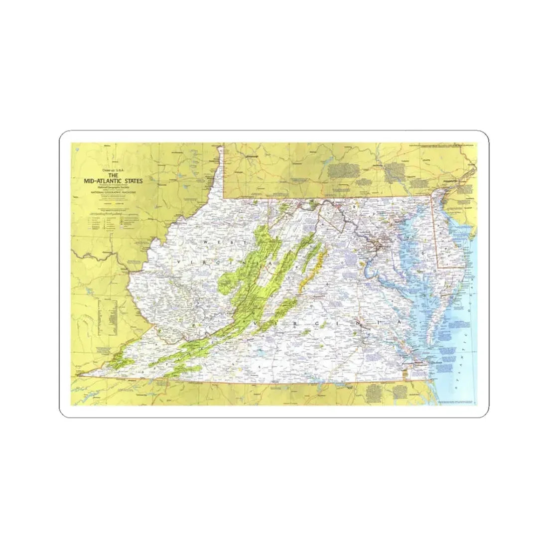 USA - Mid-Atlantic States 1 (1976) (Map) STICKER Vinyl Kiss-Cut Decal 3 Inch White - The Sticker Space