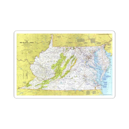 USA - Mid-Atlantic States 1 (1976) (Map) STICKER Vinyl Kiss-Cut Decal 3 Inch White - The Sticker Space